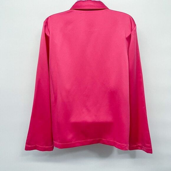 Express LADYGANG Collaboration Satin Silky Hot Pink Button Blazer Jacket Top - Picture 3 of 7